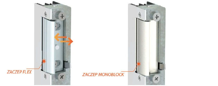 Elektrozaczep z zaczepem typu flex i monoblock